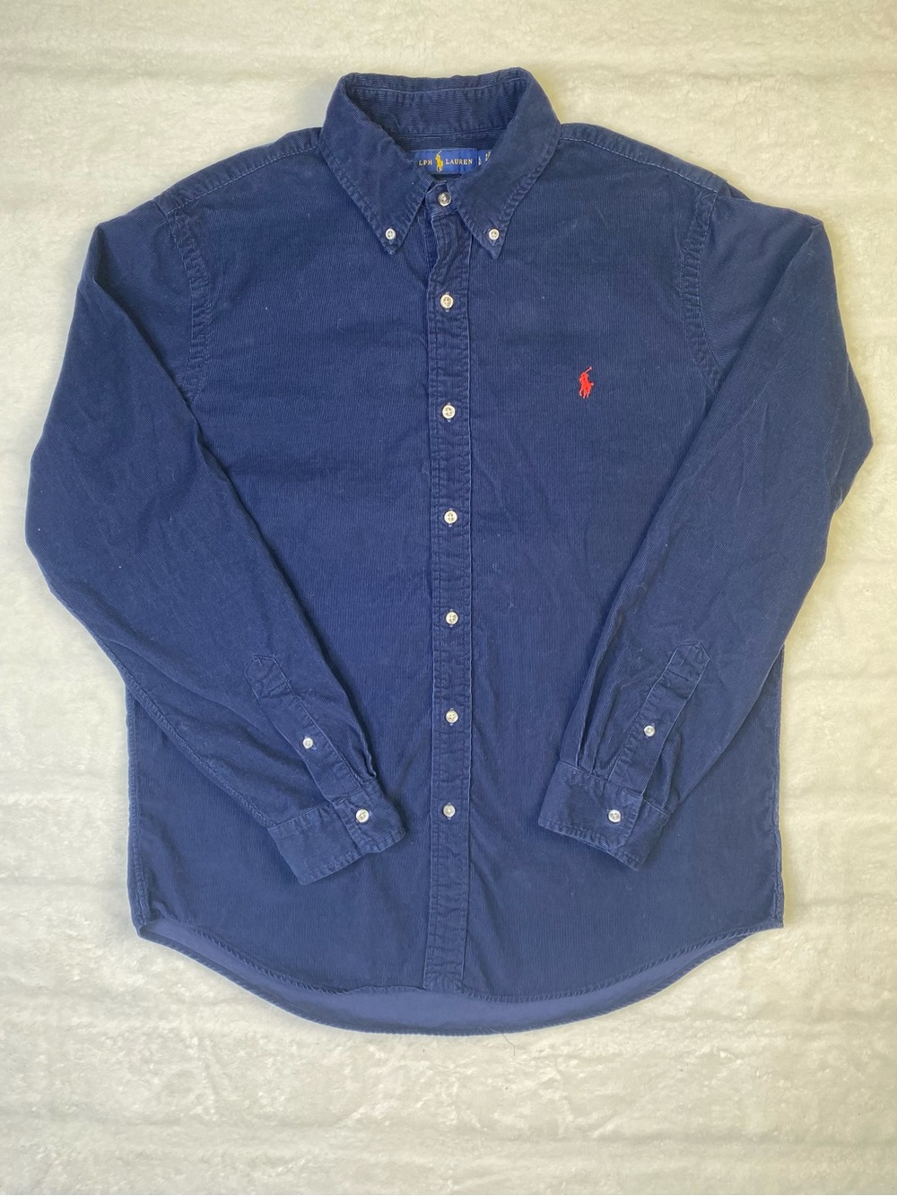 Ralph Lauren Navy Button-Down Shirt with Red Pony Logo